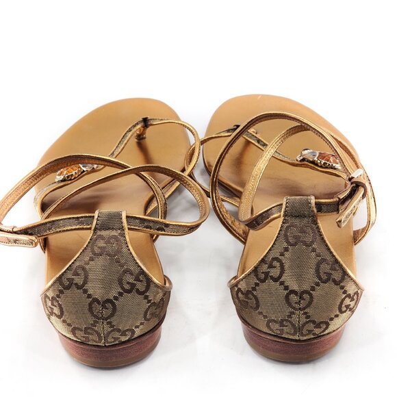 GUCCI Gold Leather Bumblebee Thong Sandal - Picture 8 of 13